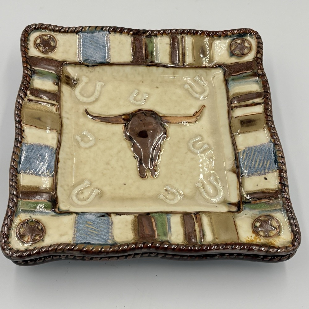 Canyon Ranch  8-inch Square Salad Dessert Plate Steer Bull Western Ranch